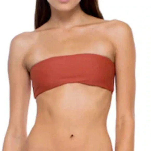 NWT Jade Swim All Around Bandeau Ribbed Red Bikini Top S - Picture 1 of 8